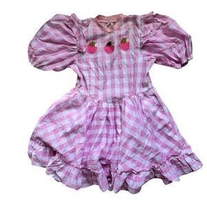 Miss Candyholic Strawberry Cherub Cotton Pink Gingham Ruffle Puff Sleeve Dress M